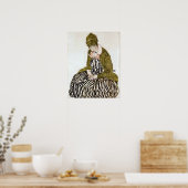 Egon Schiele Edith met Striped Dress, zittend Poster (Keuken)
