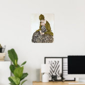 Egon Schiele Edith met Striped Dress, zittend Poster (Thuiskantoor)