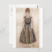 Egon Schiele - Edith Schiele in Striped Dress 1915 Briefkaart (Voorkant / Achterkant)