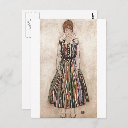 Egon Schiele - Edith Schiele in Striped Dress 1915 Briefkaart (Voorkant / Achterkant)