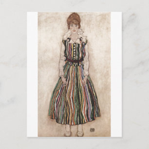 Egon Schiele - Edith Schiele in Striped Dress 1915 Briefkaart