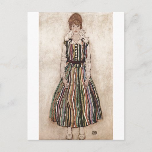 Egon Schiele - Edith Schiele in Striped Dress 1915 Briefkaart (Voorkant)