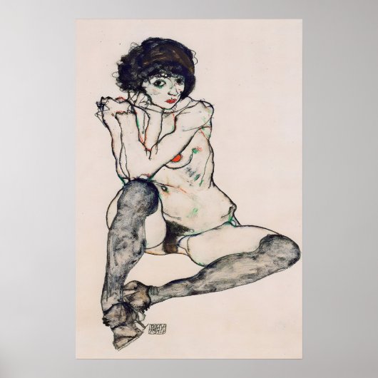Egon Schiele Expressionisme Print Zittende (Voorkant)
