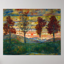 Egon Schiele Four Trees Tree Natuur Park Herfst Poster