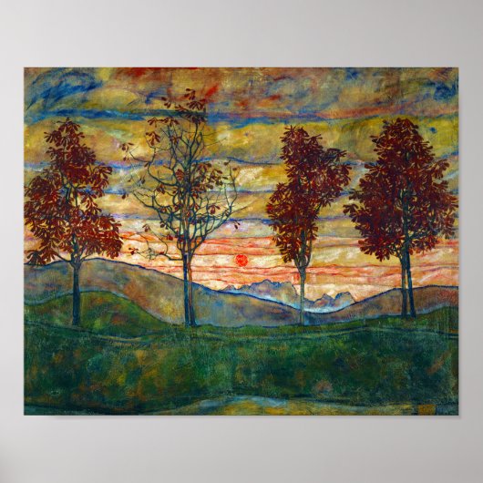 Egon Schiele Four Trees Tree Natuur Park Herfst Poster (Voorkant)