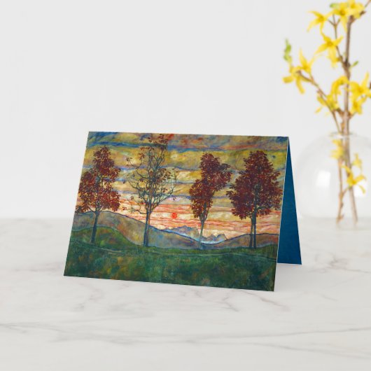 Egon Schiele Four Trees Tree Natuur Park Kaart (Gele Bloem)