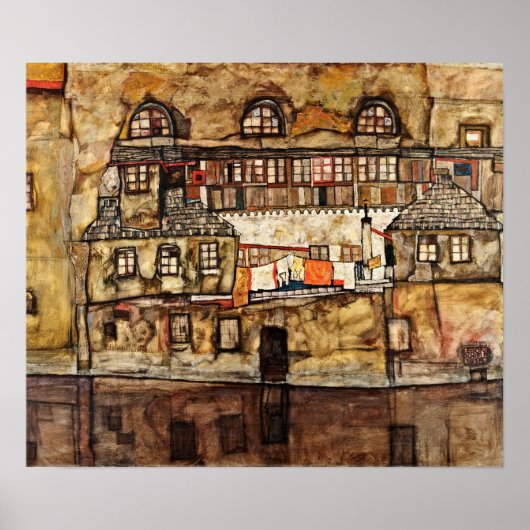 Egon Schiele - House Wall aan de rivier Poster (Voorkant)