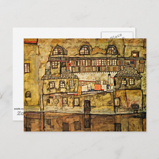Egon Schiele - House Wall op de rivier Briefkaart (Voorkant / Achterkant)