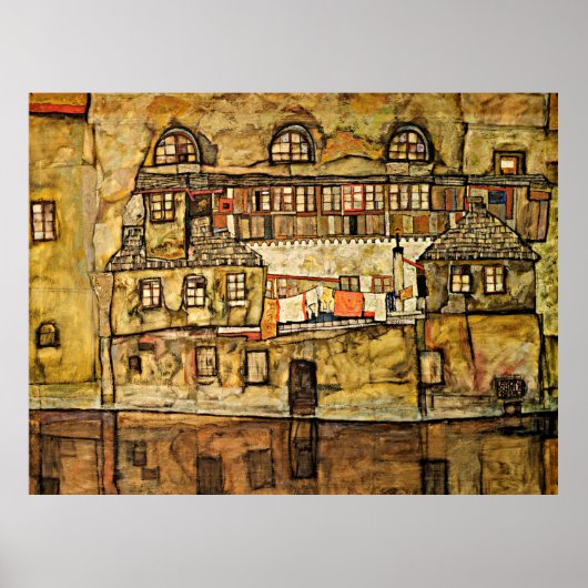Egon Schiele - House Wall op de rivier Poster (Voorkant)