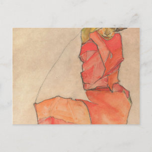 Egon Schiele - Kneeling Vrouw in Oranje-Rode Dress Briefkaart