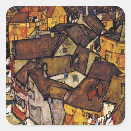 Egon Schiele Krumau Crescent of Houses Vierkante Sticker (Voorkant)