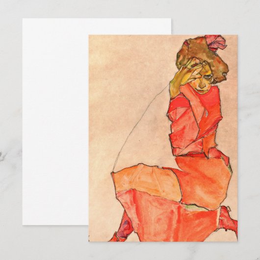 Egon Schiele - neeling Vrouw in Oranje rode dress Bedankkaart (Voorkant / Achterkant)