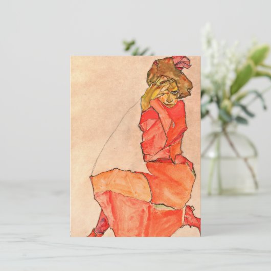Egon Schiele - neeling Vrouw in Oranje rode dress Bedankkaart (Staand voorkant)