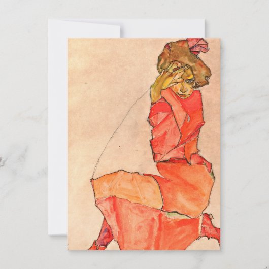 Egon Schiele - neeling Vrouw in Oranje rode dress Bedankkaart (Voorkant)