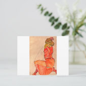 Egon Schiele - neeling Vrouw in Oranje rode dress Briefkaart (Staand voorkant)
