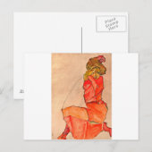 Egon Schiele - neeling Vrouw in Oranje rode dress Briefkaart (Voorkant / Achterkant)