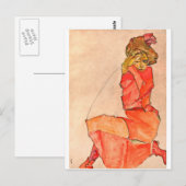 Egon Schiele - neeling Vrouw in Oranje rode dress Briefkaart (Voorkant / Achterkant)