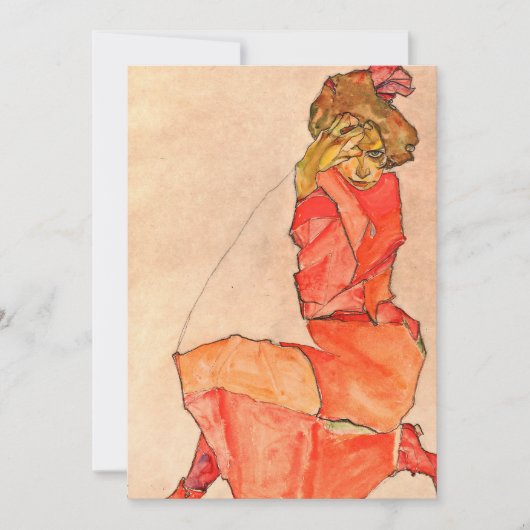 Egon Schiele - neeling Vrouw in Oranje rode dress Kaart (Voorkant)