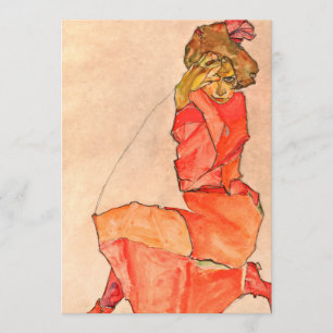 Egon Schiele - neeling Vrouw in Oranje rode dress Kaart