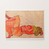 Egon Schiele - neeling Vrouw in Oranje rode dress Legpuzzel (Horizontaal)