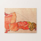 Egon Schiele - neeling Vrouw in Oranje rode dress Legpuzzel (Horizontaal)