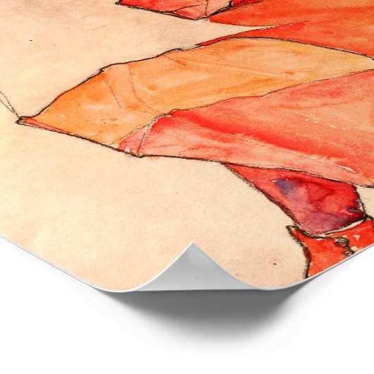 Egon Schiele - neeling Vrouw in Oranje rode dress Poster (Hoek)