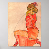 Egon Schiele - neeling Vrouw in Oranje rode dress Poster (Voorkant)