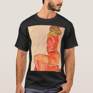Egon Schiele - neeling Vrouw in Oranje rode dress T-shirt