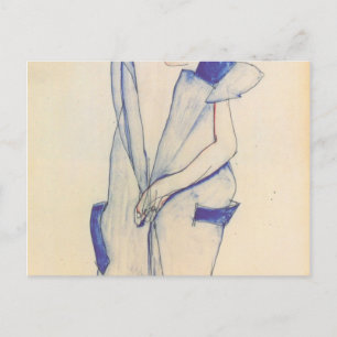 Egon Schiele - Permanent meisje in een blauw en gr Briefkaart