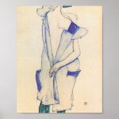 Egon Schiele - Permanent meisje in een blauw en gr Poster (Voorkant)