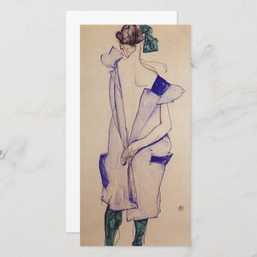 Egon schiele - permanent meisje in een blauwe dres feestdagenkaart (Voorkant / Achterkant)
