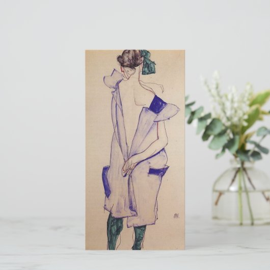 Egon schiele - permanent meisje in een blauwe dres feestdagenkaart (Staand voorkant)
