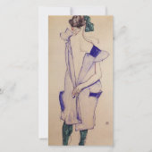 Egon schiele - permanent meisje in een blauwe dres feestdagenkaart (Voorkant)