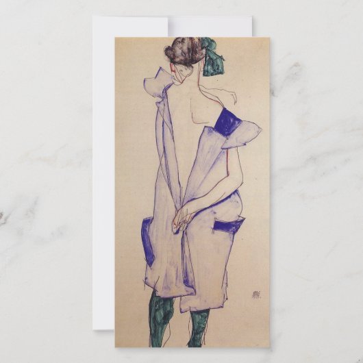 Egon schiele - permanent meisje in een blauwe dres feestdagenkaart (Voorkant)