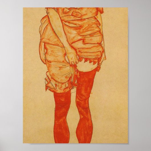 Egon Schiele - permanente vrouw in het rood Poster (Voorkant)