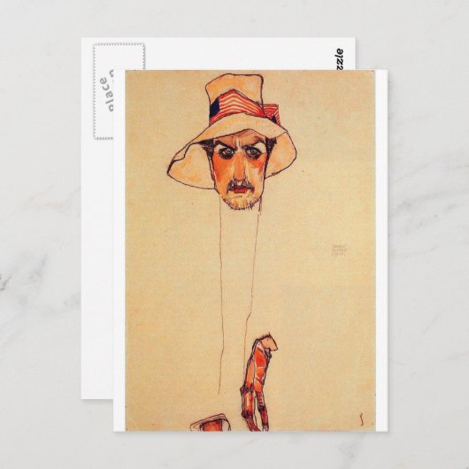 Egon Schiele - portret van een Man met een diskett Briefkaart (Voorkant / Achterkant)