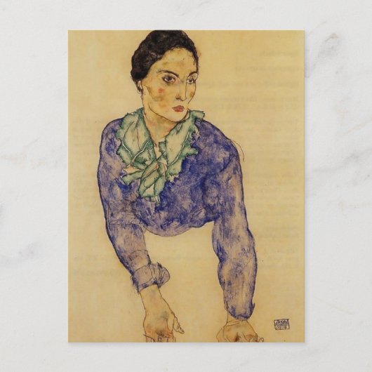 Egon Schiele- Portret van een vrouw met Scarf Briefkaart (Voorkant)