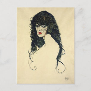 Egon Schiele - Portret van een vrouw met zwarte ha Briefkaart