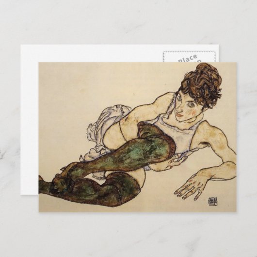 Egon Schiele- Raming Vrouw met groene kousen Briefkaart (Voorkant / Achterkant)
