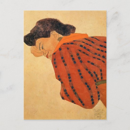 Egon Schiele - Ruglijnende vrouw met rode muis Briefkaart (Voorkant)
