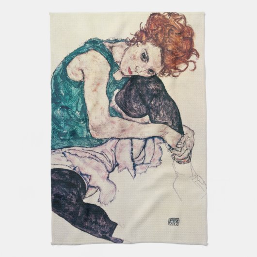 Egon Schiele Seated Woman Kitchen Towel Theedoek (Verticaal)
