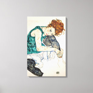 Egon Schiele Seated Woman met Bent Knee Canvas Afdruk