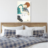 Egon Schiele Seated Woman met Bent Knee Canvas Afdruk (Insitu (Slaapkamer))