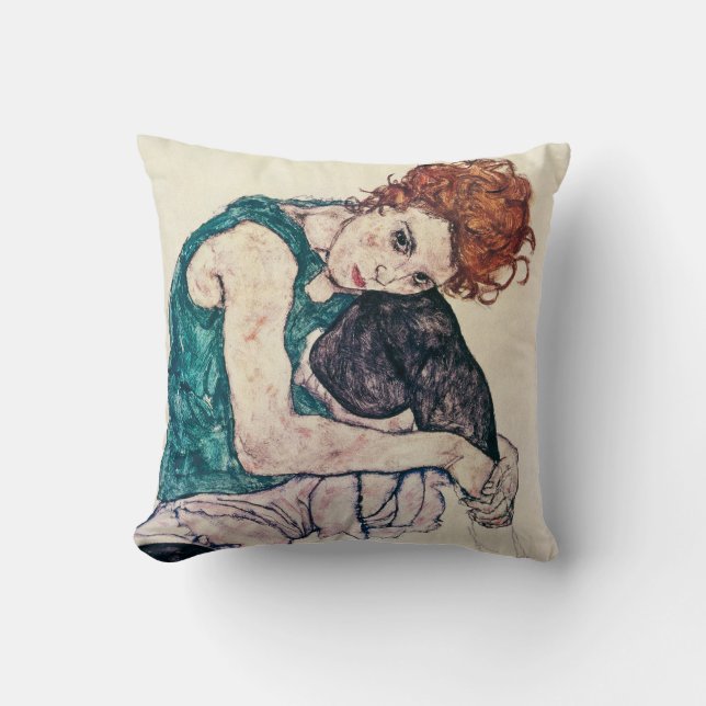 Egon Schiele Seated Woman Pillow Kussen (Voorkant)