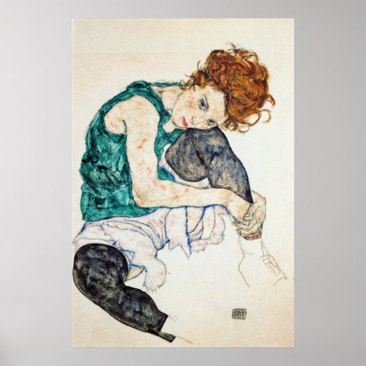 Egon Schiele Seated Woman with Bent Knee Poster (Voorkant)