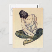 Egon Schiele- Seated Woman with Green Stockings Briefkaart (Voorkant / Achterkant)
