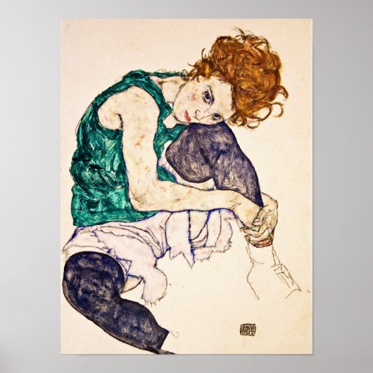 Egon Schiele - Seated Woman With Legs Drawn Up Poster (Voorkant)