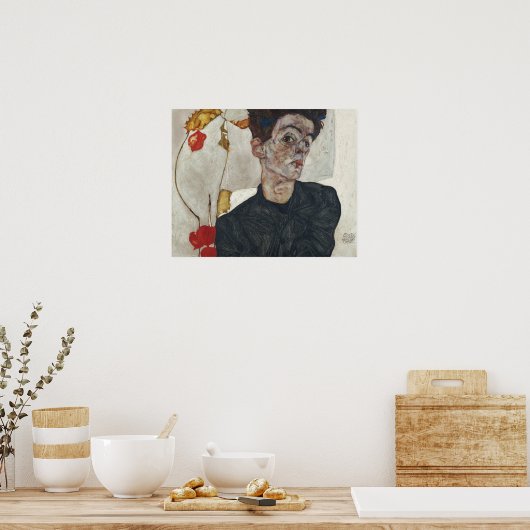 Egon Schiele Self Portrait met Physalis Poster (Keuken)