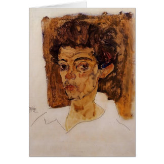 Egon Schiele- Self Portret met bruine achtergrond