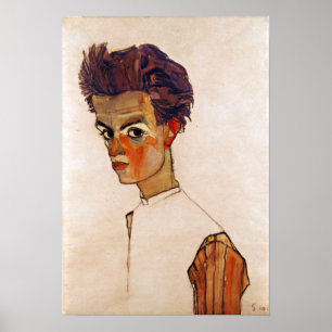 Egon Schiele Self-Portret met gestreept Shirt Poster